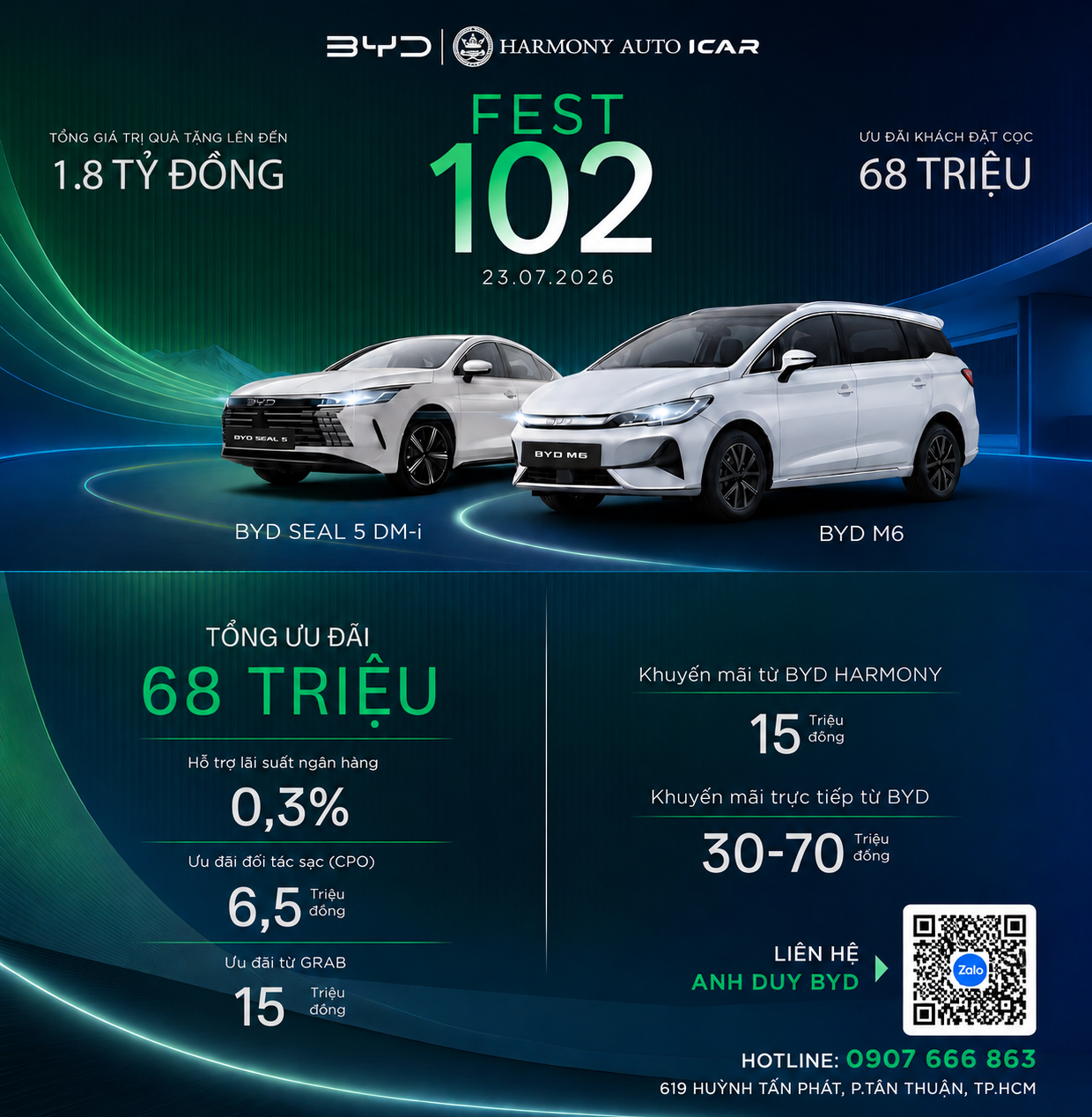 BYD HARMONY Sài Gòn ưu đãi đến 68 triệu đồng trong chương trình FEST 102 mùa 2